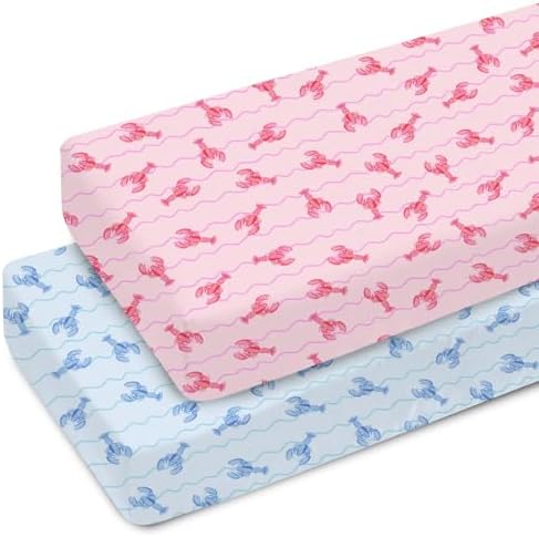 Pink Lobster Stripe Crib Sheets for Boys Girls 2 Pack