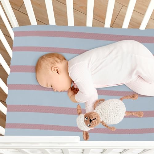 Gbjiemia Pink Blue Stripe Crib Sheets for Neutral Bassinet