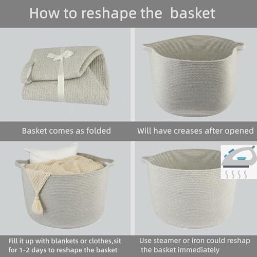 XUANGUO Large Cotton Rope Basket - 22x14 Grey Round Storage