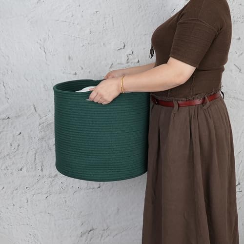 Cotton Rope Storage Basket for Baby Clothes and Toys Dark Green