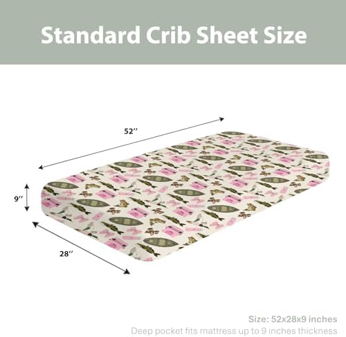 Pink Fishing Girly Baby Crib Sheet 52x28In