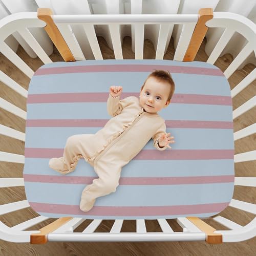 Gbjiemia Pink Blue Stripe Crib Sheets for Neutral Bassinet