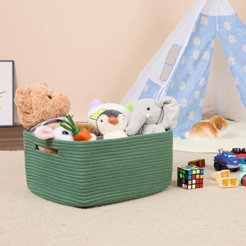 MiniArk 2 Pack Woven Rope Storage Baskets Green 17x13x75 Inch