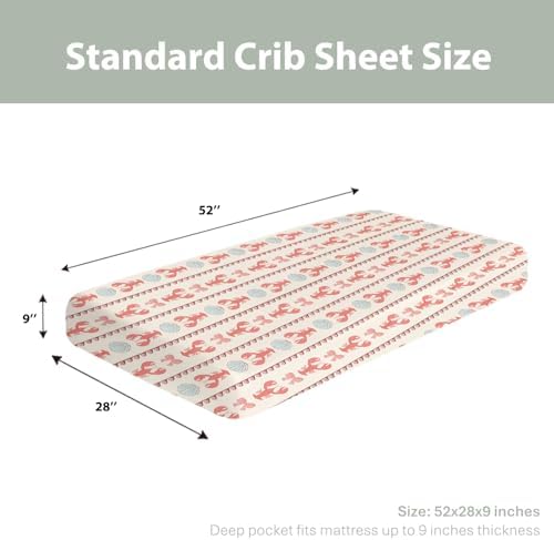Red Coastal Lobsters and Bows Crib Sheets 28x52