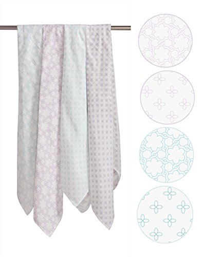 Bacati 4 Pack Swaddle Blankets - Soft Cotton Muslin for Baby Comfort