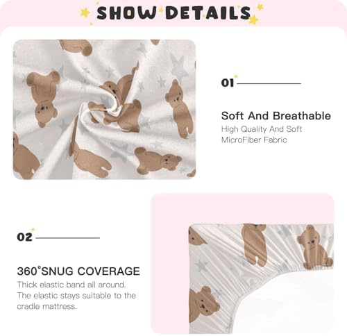 Brown Cute Bear Grey Star Crib Sheets for Baby Toddler