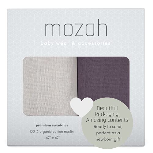 MOZAH Organic Muslin Swaddle Blankets - 2 Pack for Baby Boy and Girl