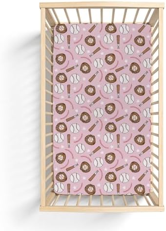Pink Baseball Crib Sheets for Girl 52x28 Inches