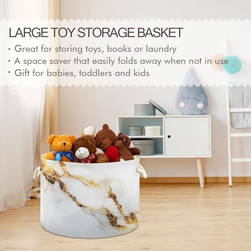 White Gold Marble Cotton Rope Storage Basket 20x14 Inch