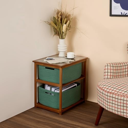 MiniArk 2 Pack Woven Rope Storage Baskets Green 17x13x75 Inch