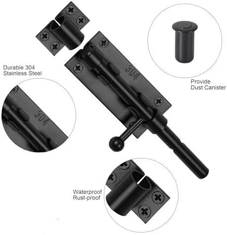 Kindoodos 63 Inch Black Slide Bolt Latch 2 Pack