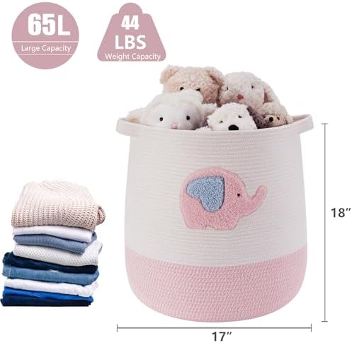 MOJOSCEND 65L Pink Elephant Laundry Basket for Kids