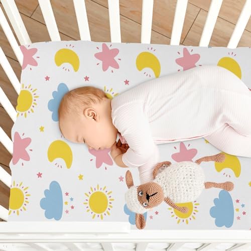 Cute Moon Cloud Star Sun Crib Sheet 52x28in