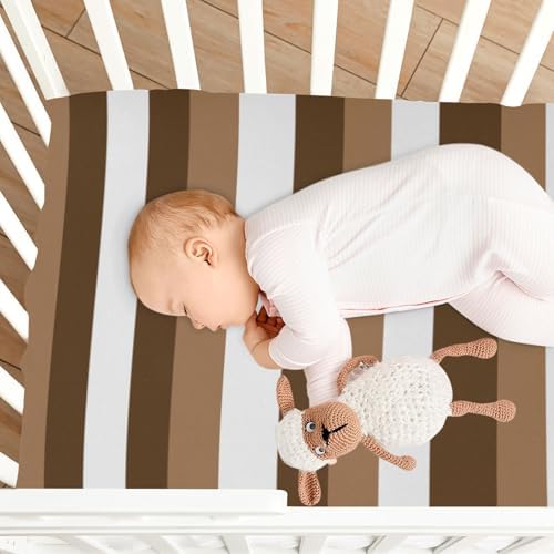 KICPOAY Fitted Crib Sheets with Brown White Stripes for Baby Toddler 1