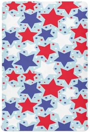 KICPOAY Red White Blue Star Crib Sheets for Baby Toddler