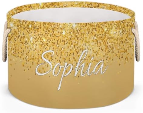 Personalized Yellow Glitter Storage Basket with Handles
