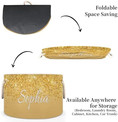 Personalized Yellow Glitter Storage Basket with Handles