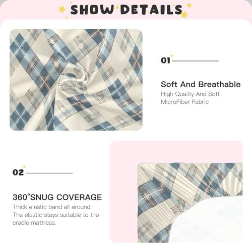 Wassud Pastel Blue Plaid Crib Sheets Set 1