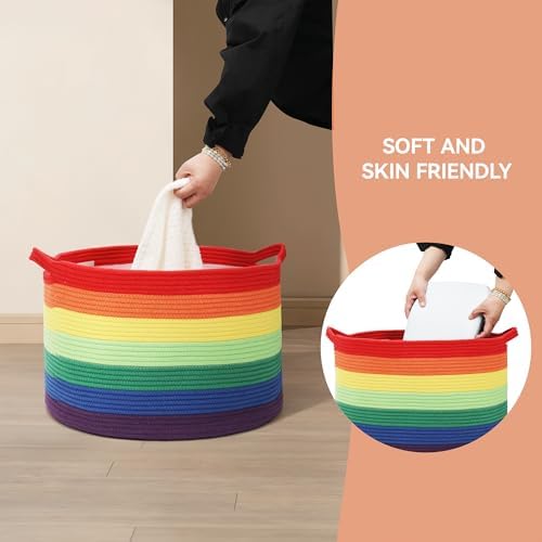 Eblog Large Woven Blanket Basket 20x13 Rainbow