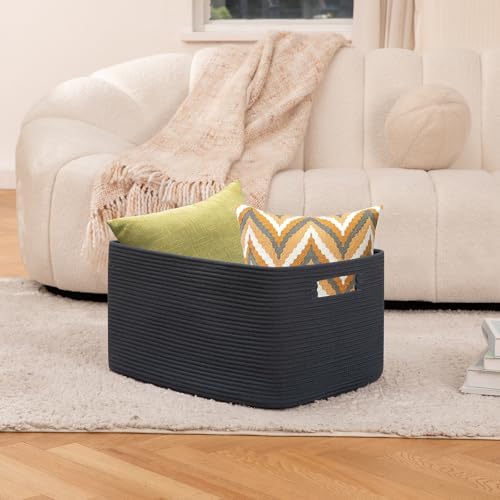 OIAHOMY 75L Blanket Basket with Handle Blue