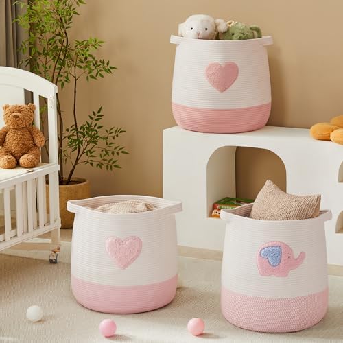 MOJOSCEND 65L Pink Elephant Laundry Basket for Kids