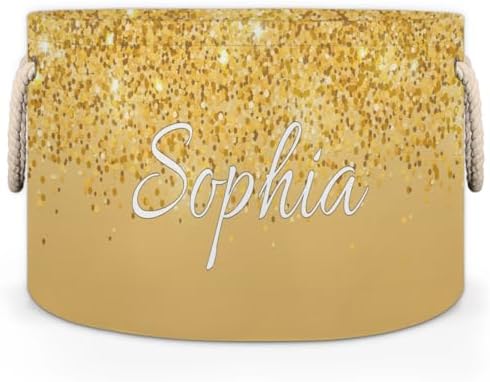 Personalized Yellow Glitter Storage Basket with Handles