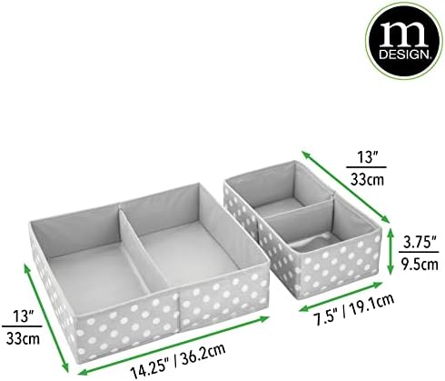 mDesign Fabric Drawer Organizer Bins GrayWhite Polka Dot Set of 2