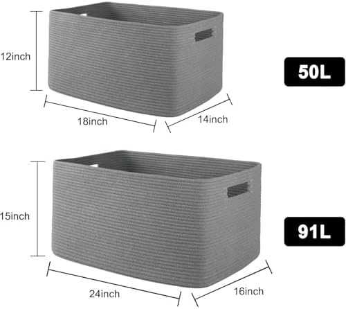 OIAHOMY XXLarge Rectangle Blanket Basket - 96L Dark Grey 1