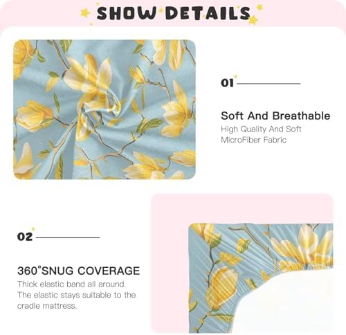 ALAZA Yellow Magnolia Crib Sheets with Blue Background
