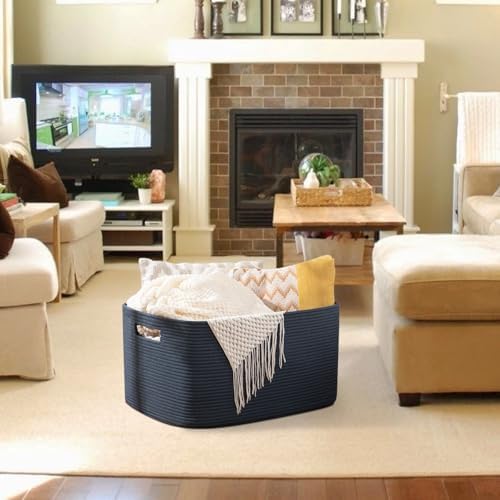 OIAHOMY 75L Blanket Basket with Handle Blue