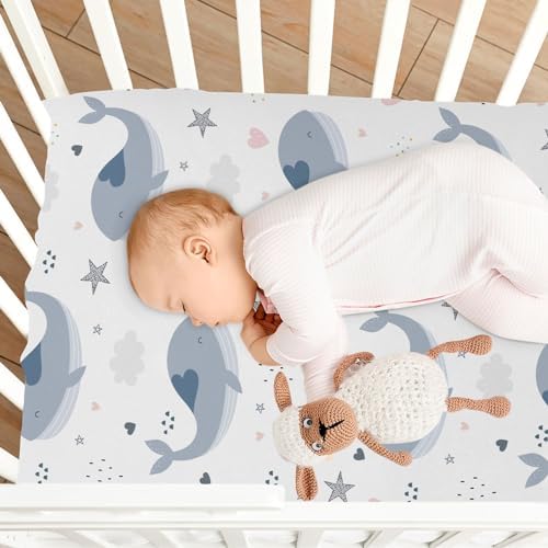 Blue Whale and Heart Stars Crib Sheet for Baby Toddler