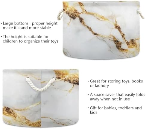White Gold Marble Cotton Rope Storage Basket 20x14 Inch