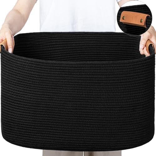 Danpinera Large Woven Basket 108L Cotton Rope Hamper with Leather Handle