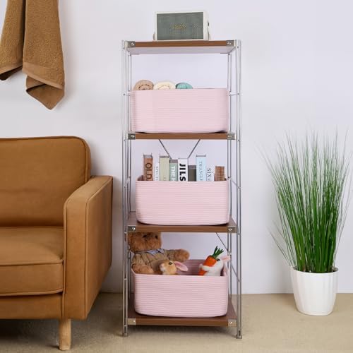 MiniArk 2 Pack Woven Rope Storage Baskets - Light Pink 17x13x75 Inch