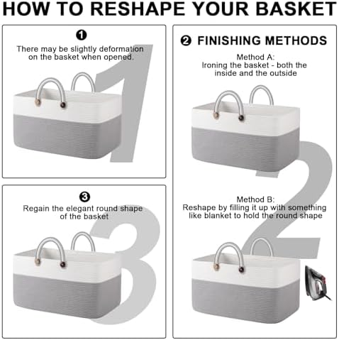 OIAHOMY 75L Rectangle Woven Blanket Basket - Gradient Grey