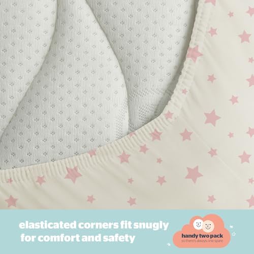 Safe Nights Moses Basket Fitted Sheet Pink Stars Pack of 2