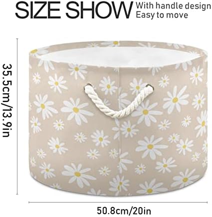 Burbuja Daisy on Beige Round Storage Basket with Cotton Rope Handles 1