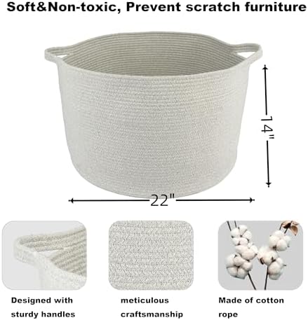 XUANGUO Large Cotton Rope Basket - 22x14 Grey Round Storage
