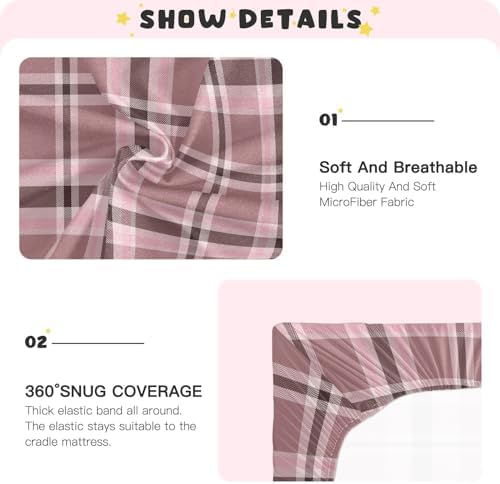Plaid Pink Stretchy Crib Sheets for Baby Toddler