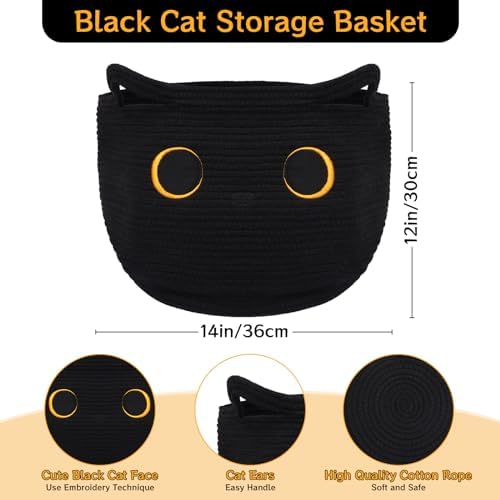 Cute Black Cat Cotton Rope Basket - 14x12 inch 305L