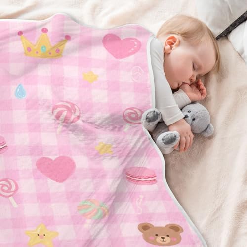 Custom Cute Pink Sweet Checker Heart Baby Blanket 30x40in