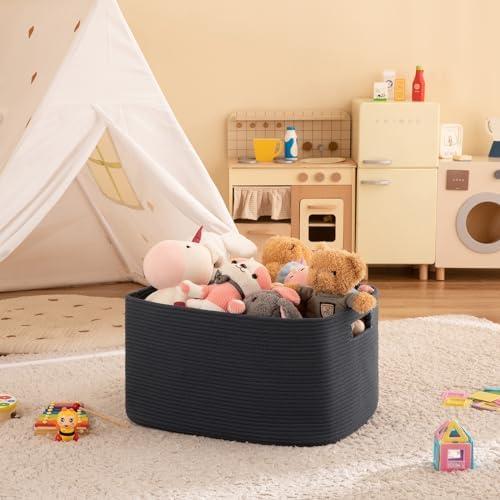 OIAHOMY 75L Blanket Basket with Handle Blue