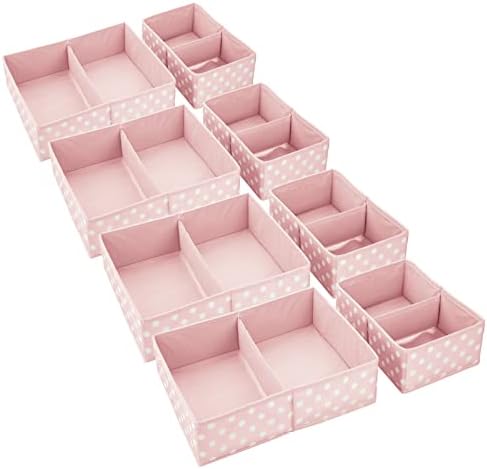 mDesign Fabric Drawer Organizer Bins Set of 2 PinkWhite Polka Dot