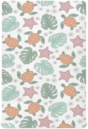 KICPOAY Fitted Crib Sheets with Turtle Starfish Pattern