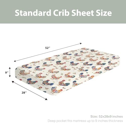 Floral Pattern Crib Sheets for Boy Girl 28x52 Rooster Hen