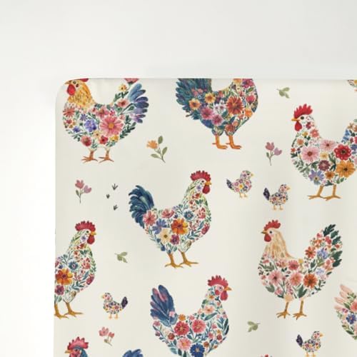 Floral Pattern Crib Sheets for Boy Girl 28x52 Rooster Hen