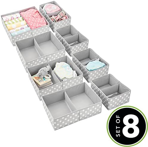 mDesign Fabric Drawer Organizer Bins GrayWhite Polka Dot Set of 2