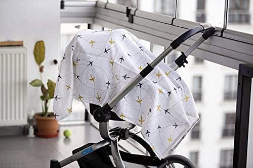 Ipek Kehribar Muslin Swaddle Blanket - 43x43 in 100 Cotton Airplane Print 1
