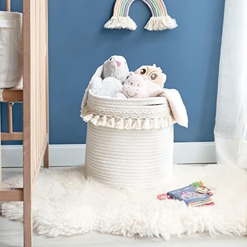 Mkono Macrame Cotton Rope Basket with Tassel Boho Decor