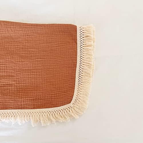 Bettrkind Muslin Receiving Blanket with Boho Fringe Rust